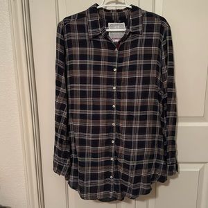 Johnny Was button down plaid top embroidery in the back.